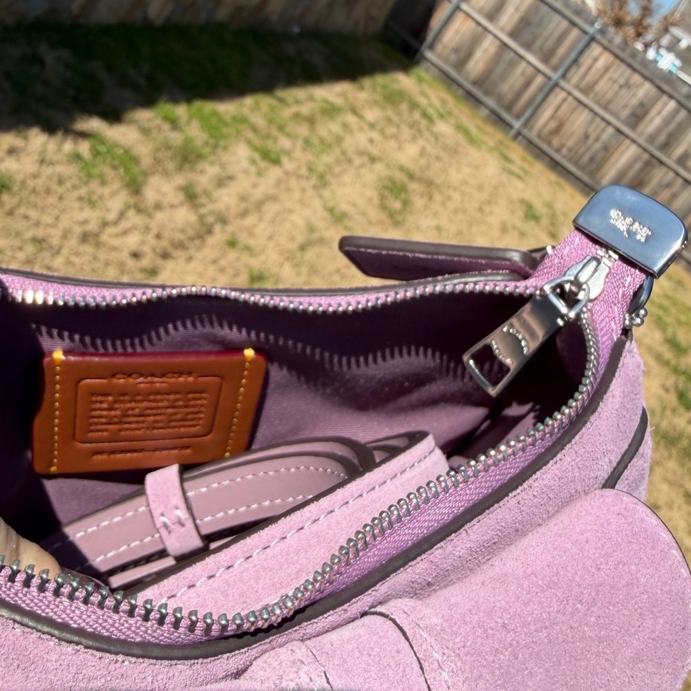 Coach Womens Suede Shoulder Bag Purple Lavender Buckle Y2K McBling Aesthetic - Picture 6 of 8
